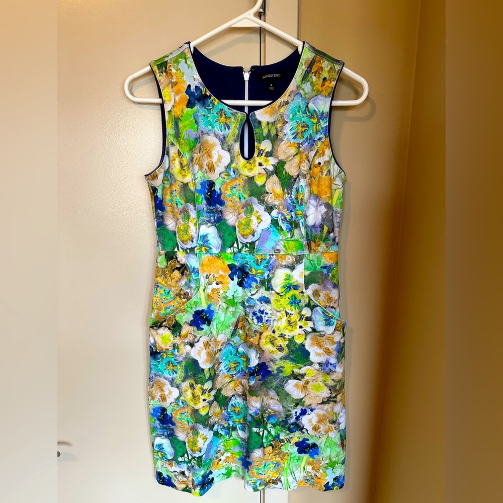 Lands End blue and green floral dress size 4